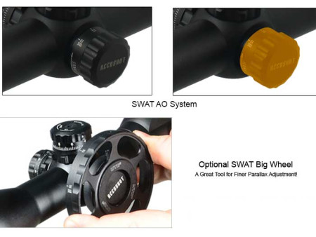 2-7x44 AO Accushot Scout SWAT Rifle Scope, EZ-TAP, Ill. Mil-Dot Reticle, 1/4 MOA, 30mm Tube, Weaver Rings