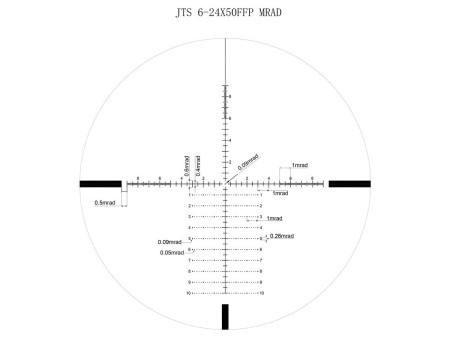 JTS 6-24x50 Shadow Series FFP Riflescope, .1 MRAD, 30mm Tube