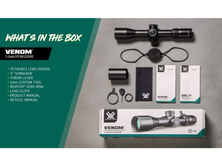 Vortex Venom 3-15x44 FFP Riflescope, EBR-7C MRAD, 1/10 MRAD, 34mm