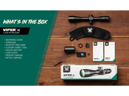Vortex Viper HD 3-15x44 SFP Riflescope, VMR-3 MRAD, 1/10 MRAD, 30mm