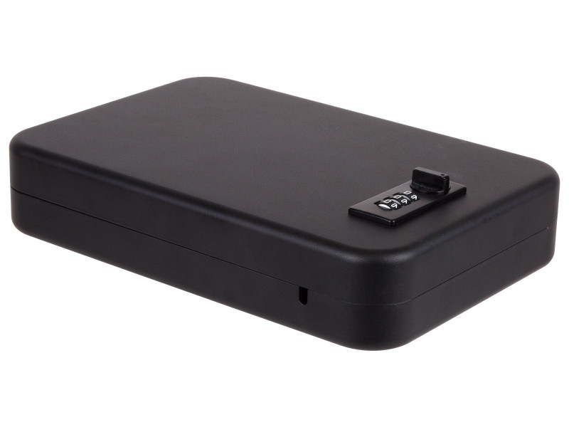 Bulldog Personal Safe, 9.5"x6.5"x2", Combination Lock, Security Cable, Black