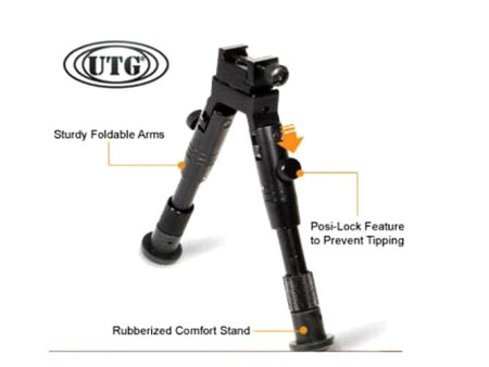 UTG Bipod, SWAT/Combat Profile,Adjustable Height, Rubberized Stand