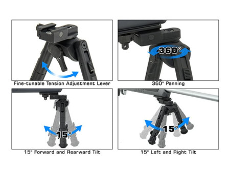 UTG Recon 360 TL Bipod, 8"-12" Center Height, Picatinny