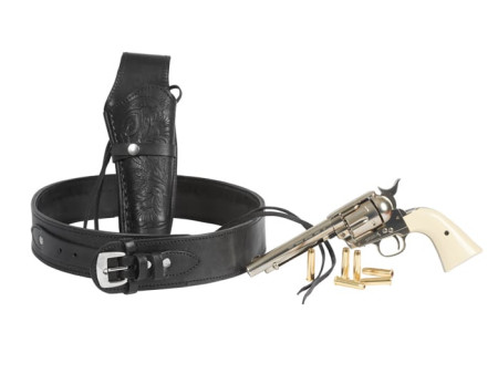 Gun Belt, 42-46" Waist, .38-Cal Loops, 2.5" Wide, Black Leather