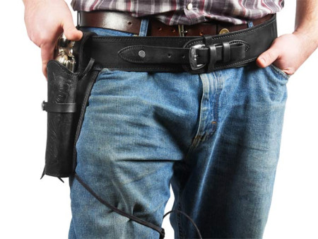 Gun Belt, 42-46" Waist, .38-Cal Loops, 2.5" Wide, Black Leather