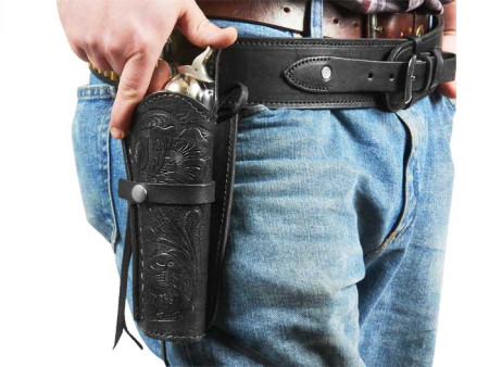 Gun Belt, 42-46" Waist, .38-Cal Loops, 2.5" Wide, Black Leather