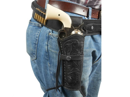 Gun Belt, 48-52" Waist, .38-Cal Loops, 2.5" Wide, Black Leather