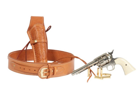 Gun Belt, 48-52" Waist, .38-Cal Loops, 2.5" Wide, Natural Leather