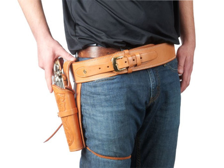 Gun Belt, 48-52" Waist, .38-Cal Loops, 2.5" Wide, Natural Leather