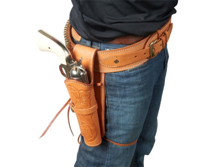 Gun Belt, 48-52" Waist, .38-Cal Loops, 2.5" Wide, Natural Leather