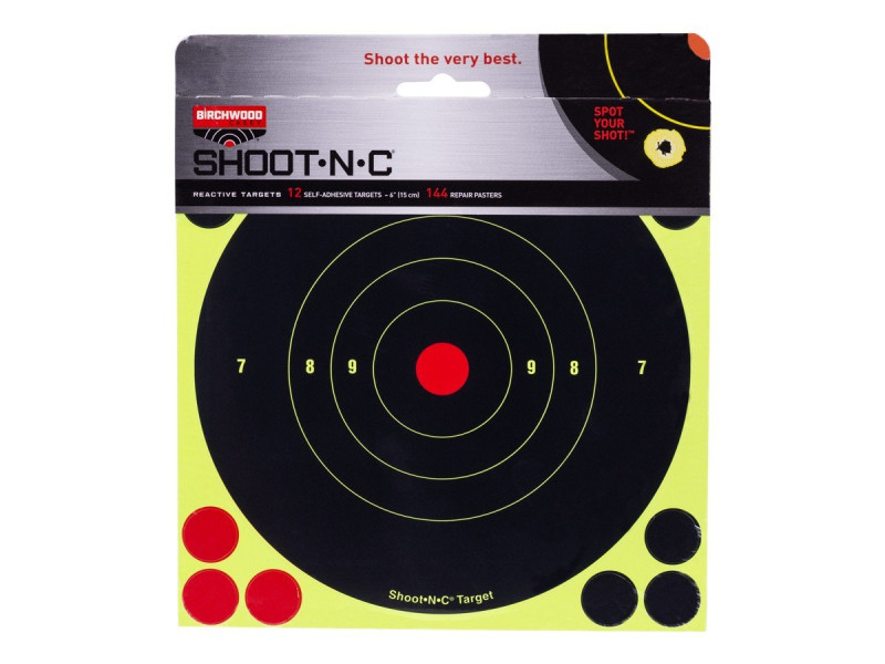 Birchwood Casey Shoot-N-C 6" Targets, 12 Bullseye Targets, 48 Pasters
