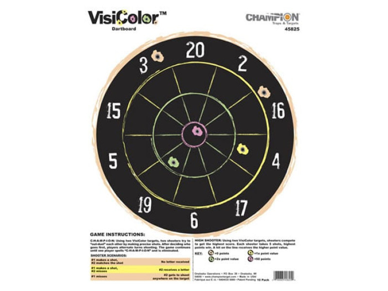 Champion VisiColor High-Visibility Paper Targets, Dartboard - 10pk