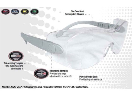 Radians Sheath OTG Anti-Fog Safety Glasses, Fits Over Glasses, Clear Lens, Silver Temples