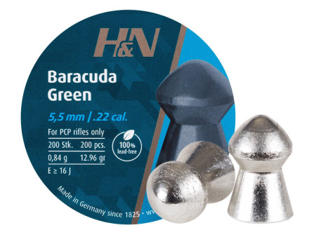 H&N Baracuda Green .22 Cal, 12.35 Grains, Domed, Lead-Free, 200ct