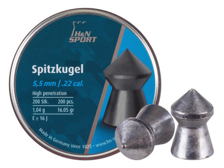 H&N Spitzkugel Pellets, .22 Cal, 16.05 Grains, Pointed, 200ct