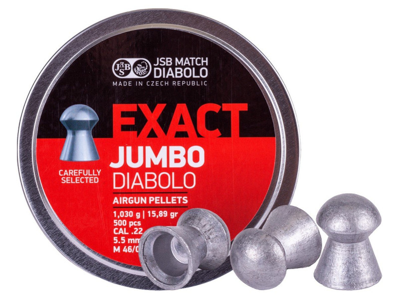 JSB Diabolo Exact Jumbo .22 Cal, 15.89 Grains, Domed, 500ct, 5.51mm
